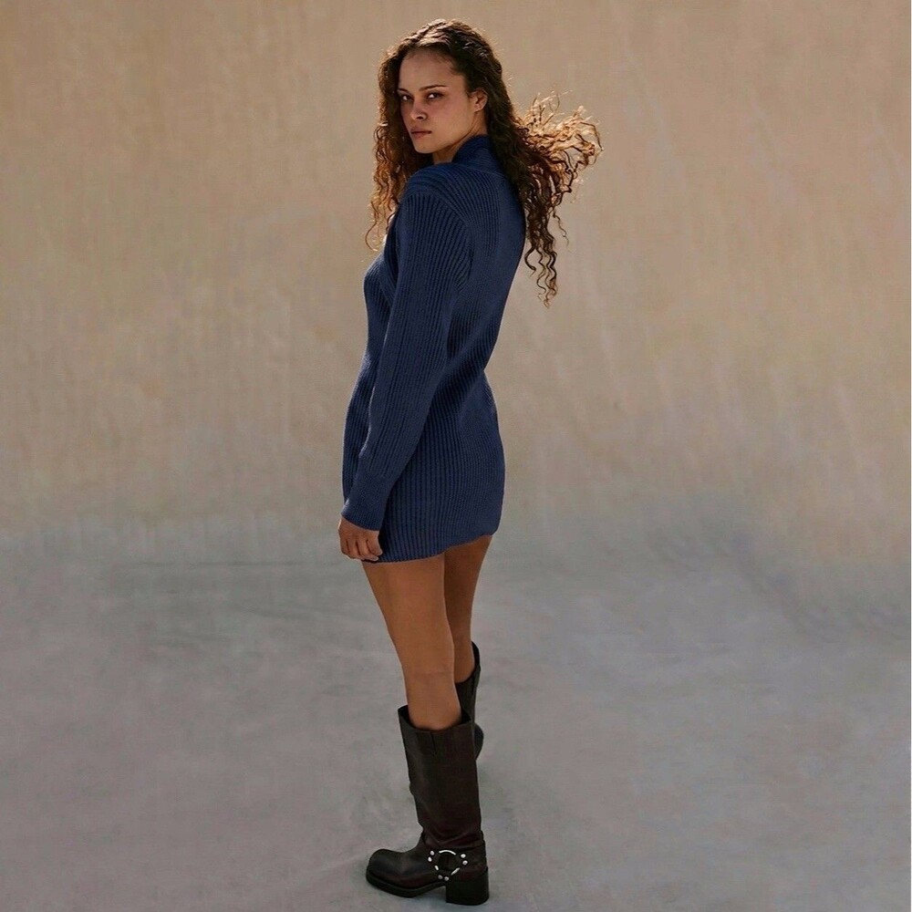 NWT Free People Beach Alba Sweater Tunic Dress in Navy Blue Size Small - Picture 2 of 9